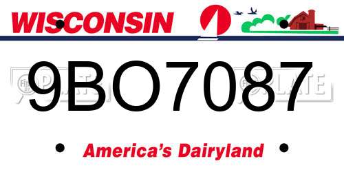 9BO7087 Wisconsin License Plate