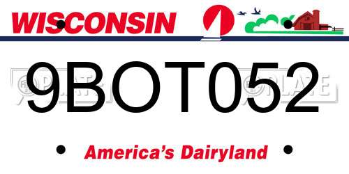9BOT052 Wisconsin License Plate