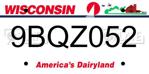 9BQZ052 Wisconsin License Plate