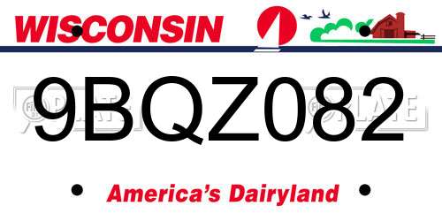 9BQZ082 Wisconsin License Plate