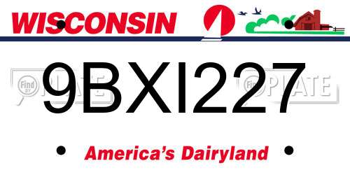 9BXI227 Wisconsin License Plate