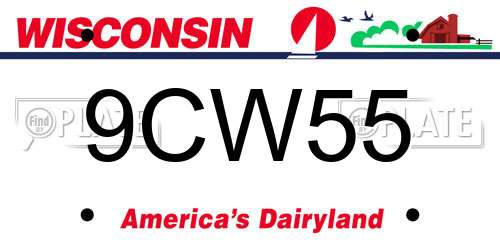 9CW55 Wisconsin License Plate