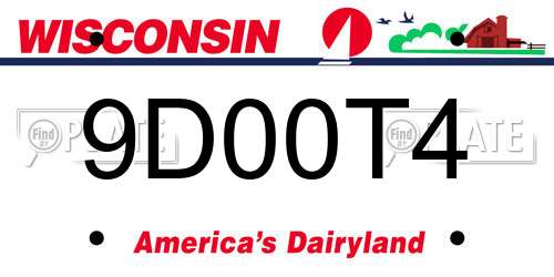 9D00T4 Wisconsin License Plate