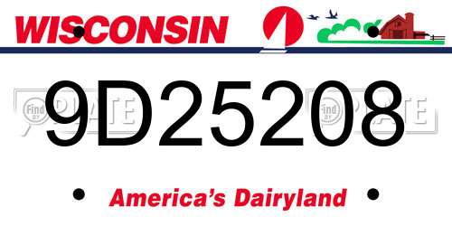 9D25208 Wisconsin License Plate