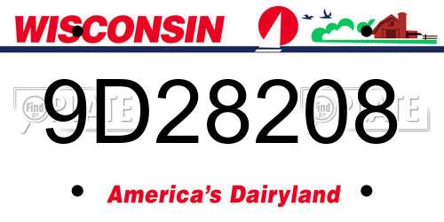 9D28208 Wisconsin License Plate