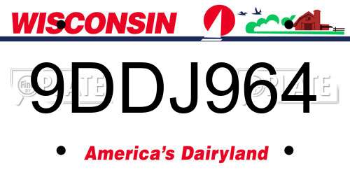 9DDJ964 Wisconsin License Plate