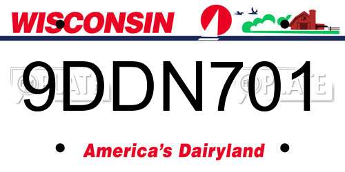 9DDN701 Wisconsin License Plate