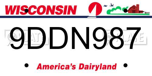 9DDN987 Wisconsin License Plate