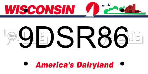 9DSR86 Wisconsin License Plate