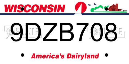9DZB708 Wisconsin License Plate
