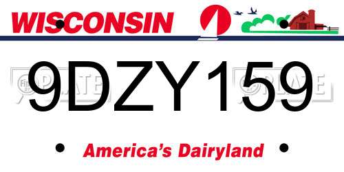 9DZY159 Wisconsin License Plate