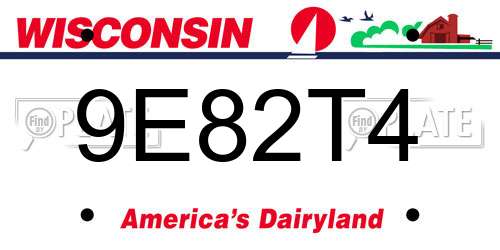 9E82T4 Wisconsin License Plate