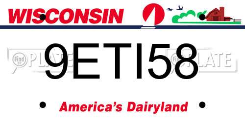 9ETI58 Wisconsin License Plate