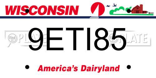 9ETI85 Wisconsin License Plate