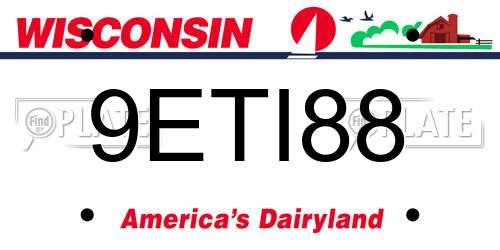 9ETI88 Wisconsin License Plate