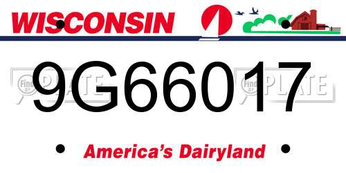 9G66017 Wisconsin License Plate
