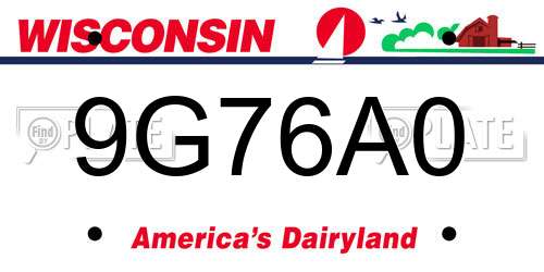 9G76A0 Wisconsin License Plate