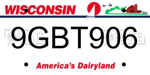9GBT906 Wisconsin License Plate