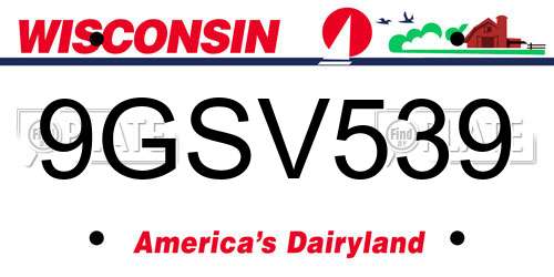 9GSV539 Wisconsin License Plate