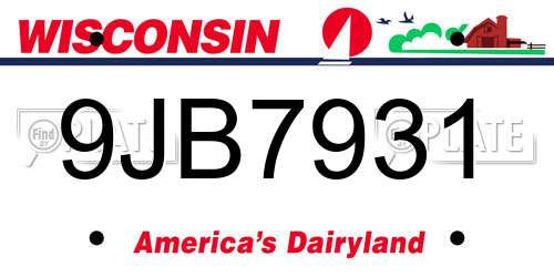 9JB7931 Wisconsin License Plate