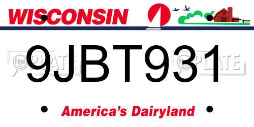 9JBT931 Wisconsin License Plate