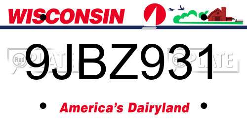9JBZ931 Wisconsin License Plate