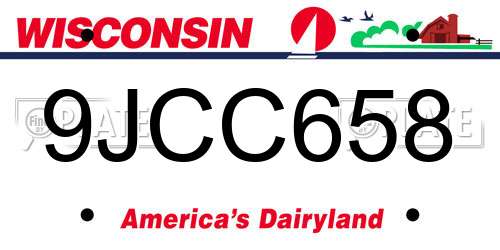 9JCC658 Wisconsin License Plate
