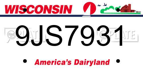 9JS7931 Wisconsin License Plate