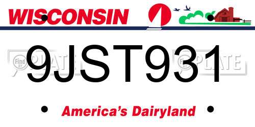 9JST931 Wisconsin License Plate