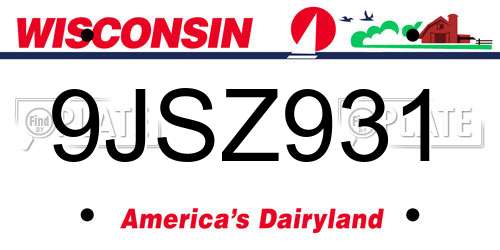 9JSZ931 Wisconsin License Plate