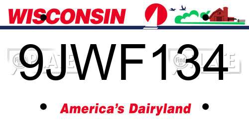 9JWF134 Wisconsin License Plate