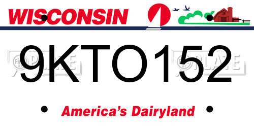 9KTO152 Wisconsin License Plate