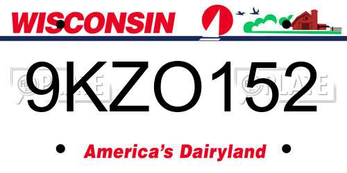 9KZO152 Wisconsin License Plate