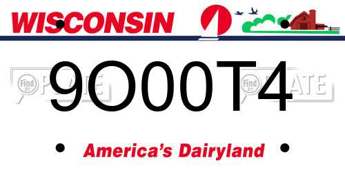 9O00T4 Wisconsin License Plate
