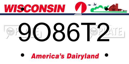 9O86T2 Wisconsin License Plate