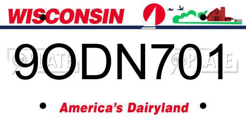 9ODN701 Wisconsin License Plate