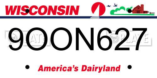 9OON627 Wisconsin License Plate