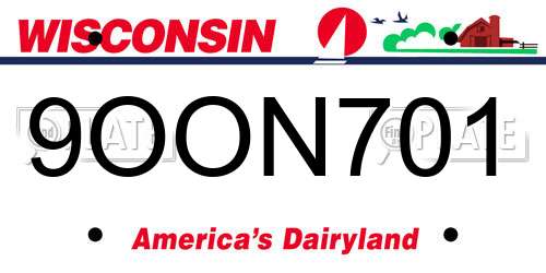 9OON701 Wisconsin License Plate