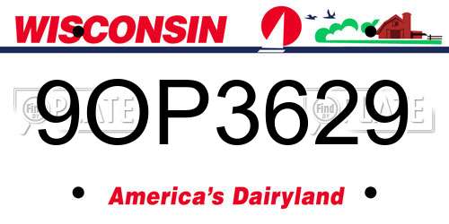 9OP3629 Wisconsin License Plate