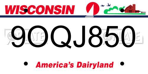 9OQJ850 Wisconsin License Plate
