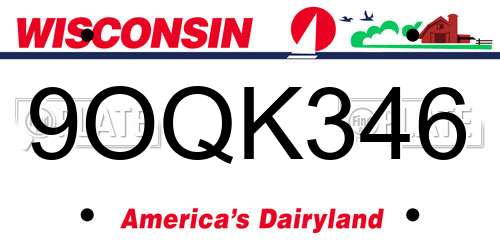 9OQK346 Wisconsin License Plate