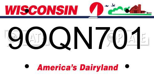 9OQN701 Wisconsin License Plate