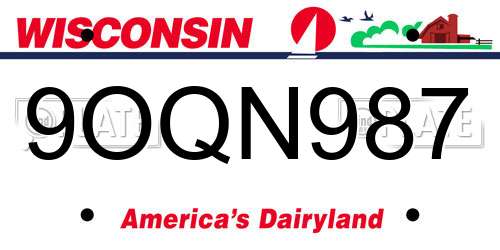 9OQN987 Wisconsin License Plate