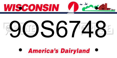 9OS6748 Wisconsin License Plate