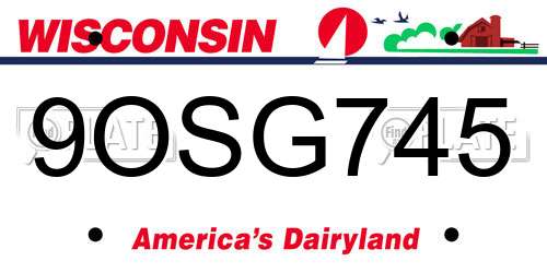 9OSG745 Wisconsin License Plate