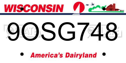9OSG748 Wisconsin License Plate