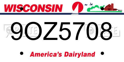 9OZ5708 Wisconsin License Plate