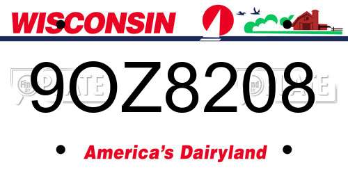 9OZ8208 Wisconsin License Plate