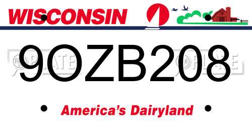 9OZB208 Wisconsin License Plate