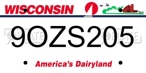 9OZS205 Wisconsin License Plate